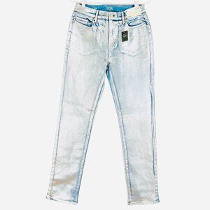 a.n.a. Women's High-Rise Straight Stretch Metallic Effect Silver Jeans Sz 2 NWT